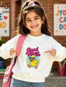 Girls' Cute Printed Drop-Shoulder Round-Neck Long-Sleeve Casual Sports Sweatshirt - White - View 1