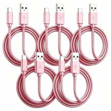 5pcs Fast Charging USB-A To Type-C Charging Cables, Nylon Braided Durable Phone Charging Cables, 1m Long, Compatible With Android Phones, And Other Type-C Devices, Suitable For Travel Essentials/Car Accessories/Desktop Accessories, Pink/Purple - Multicolor - View 26