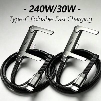 Invisible Holder Charger Cable With Stand, 240w Super Fast Charging 2-In-1 Fast Charging Cord & Phone Stand For Gaming, Office, Car Travel