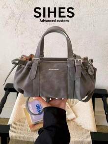 1pc Solid Color PU Leather New Women's Backpack, Shoulder Bag, Crossbody Bag, Fashion Square Handbag, Boston Bag, Zipper Closure, Dual Handles, Suitable For Commuting, Shopping, Dating, - Grey - View 8