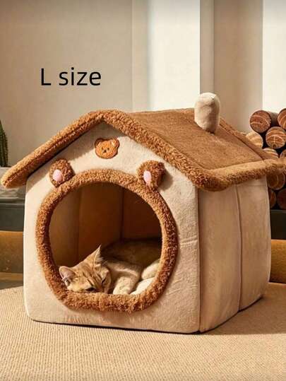 1pc Indoor Cat Bed, Comfortable Cat Cave Bed Cat House Cat Tent, With Detachable Pillow, Soft Warm Pet Bed Puppy Bed, Cute Bear Pet Bed For Cats Kittens Puppies