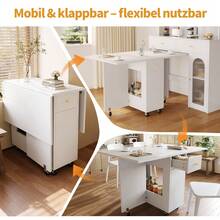 Elegant Dining Table In A Modern Style / Dining Table With Open Storage / Mobile Kitchen Worktop / With 2 Drawers / With Locking Casters / Tabletop Load Capacity Up To 60 Kg / Suitable For Kitchen, Living Room And Dining Room, White - White + MDF - View 5