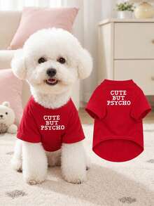 Lightweight Red Pet Outfit With Letter Print Crew Neck T-Shirt Design, Suitable For Small Cats And Dogs, Perfect For Home Or Outdoor Wear, All Seasons (This Item Runs Small, Recommend Buying 1-2 Sizes Up) - Red - View 2