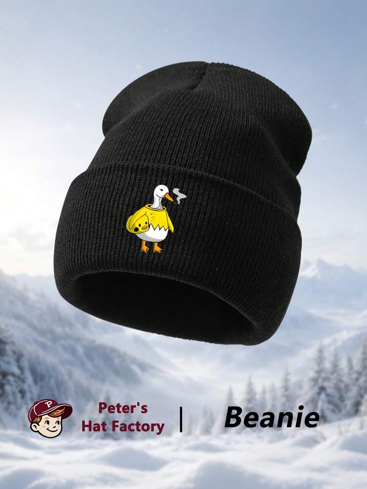 1pc Smoking Goose Print Knit Beanie, Fashion Unisex Y2K Rimless Hat, Windproof Warm Outdoor Hat, Skiing Hat - A - View 2