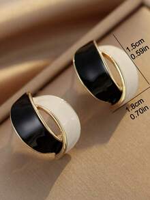 Color Block Stud Earrings - Black and White - View 2
