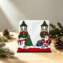 1pc Vintage Street Lamp Santa Claus Snowman Wooden Napkin Holder, Wreath Bell Mini Christmas Tree Design Desktop Tissue Box, Christmas Holiday Decoration Napkin Rack, Suitable For Kitchen Dining Room Party, Holiday Desktop Tissue Organizer - Multicolor - View 4
