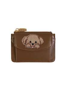 Retro Brown Wallet With Cute Animal Patch,PU Multi Card Holder,Zipper Coin Purse,Cute Cat Hedgehog Dog Card Wallet With Coin Pocket,Holiday Gifts - Multicolor - View 12