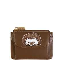 Retro Brown Wallet With Cute Animal Patch,PU Multi Card Holder,Zipper Coin Purse,Cute Cat Hedgehog Dog Card Wallet With Coin Pocket,Holiday Gifts - Multicolor - View 14