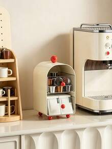 1PC2-Tier Coffee Capsule Storage Box, Cute Arch Shape Desktop Organizer With Pull-Out Drawers, Countertop Holder For Coffee Pods, Tea Bags & Beverage Packets, Multifunctional Kitchen & Coffee Bar Decor Rack For Home Coffee Station Christmas Gift - Multicolor - View 14