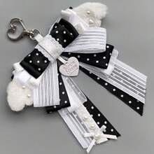 1pc Polka Dot Ribbon Bow Bag Charm, Anime Cosplay Concert Convention Lolita Ita Bag Accessory, Lace Star Tulle Plush Wings Heart Buckle Handmade Idol Fan Decoration, Landmine Style - A - View 7