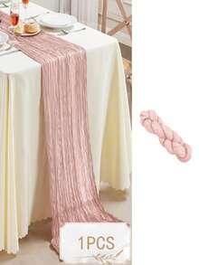 Pink Layered Gauze Table Runner, Soft Semi-Transparent Cheesecloth With Vertical Pleats, Lightweight Semi-Transparent Tablecloth, Romantic Draping Decorative Centerpiece Cloth, Suitable For Dining Table And Home Decor - Pink - View 24