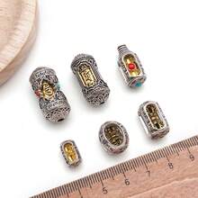 2pcs/Set Prayer Wheel Spacer Beads, Dual-Color Alloy Om Mani Mantra Hollow Barrel Beads With Inlaid Gemstones, For Prayer Beads Bracelet DIY Jewelry Making - Multicolor - View 5