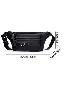 Men's PU Waist Bag Multifunctional Large Capacity Chest Bag, Casual Sports Portable Mobile Phone Crossbody Bag - Black - View 2