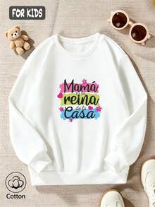 Girls' Cute Printed Drop-Shoulder Round-Neck Long-Sleeve Casual Sports Sweatshirt - White - View 3