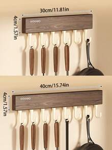 Utensil Hook Rack, Wall‑Mounted Kitchen Hanging Organizer, Holds Spatulas, Whisks, Cutting Boards & Towels, Punch‑Free Adhesive Installation, No Damaging Walls, Ideal For Home Kitchen, Apartment, Small Galley Kitchen Storage - Multicolor - View 3