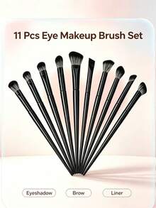Set Kuas Rias Mata Hitam 11 Buah, Set Kuas Blending Eyeshadow Profesional, Cocok untuk Alis, Kontur Hidung, Concealer, Highlighter, Alat Rias Mata Bulu Sintetis Lembut, Cocok untuk Pemula - Hitam - View 1