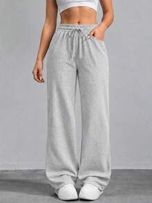 High Waist Wide Leg Sweatpants For Women Drawstring Casual Loose Fit Lounge Pants For Daily Wear Yoga Training And Home - Beige - View 7