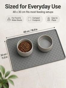 1pc Silicone Pet Feeding Mat With High Edge Design, Waterproof Anti-Spill Dog & Cat Food Mat, Non-Slip Paw Pattern Water Bowl Placemat, Washable Wipeable Rollable Floor Protection Tray, Suitable For Puppies & Kittens - Grey - View 11
