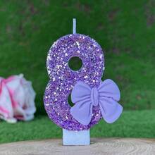 1pc Sparkling Purple Glitter Candle With Luxury Bow Decor, Birthday Party Wedding Decoration - Light Purple Bow Tie - View 12