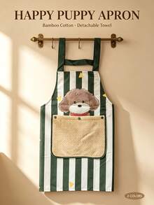 Korean-Style Vertical Striped Bamboo Cotton Apron With Printed Design And Large Pockets, Detachable Towel And Shoulder Straps - Suitable For Home, Daily Wear, Outdoor, Bookstore And Party Occasions, Women's - Multicolor - View 11
