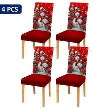 1/4/6pcs Christmas Printed Chair Covers, Featuring Santa Claus, Reindeer, Bells, Snowflakes And Other Christmas Holiday Print Patterns, Suitable For Christmas Atmosphere, Perfect For Parties, Gatherings, Home, Hotel And Other Occasions Decoration - Multicolor - View 10