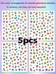 1/2/3/5pcs Colorful Star, Moon, Heart, Circle, Gem, Diamond Stickers - Random Color Combination, Suitable For Women's Makeup Face And Eye Decoration, Perfect For Music Festivals, Carnival Parties, Birthday Parties And Other DIY Occasions - Multicolor - View 12