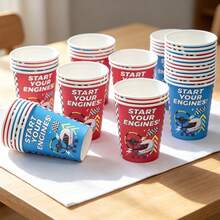 10/25pcs Racing Car Themed Disposable Paper Cups, Start Your Engines Race Flag Print Party Cups For Boys Birthday Party, Racing Theme Party Decorations, Party Drinkware Supplies - Multicolor - View 2