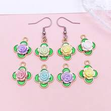Ngẫu nhiên 5/10 món charm cỏ bốn lá vàng và hoa hồng, men xanh với mặt dây hoa nhựa 3D, phụ kiện làm hoa tai, dây chuyền và trang sức DIY - Nhiều màu - Xem 10