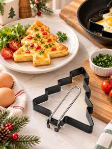 1 khuôn tạo hình trứng cây thông Noel, khuôn tạo hình bánh pancake ngày lễ có tay cầm gấp gọn, dụng cụ nấu bữa sáng cho trứng và trứng cuộn, đồ dùng bếp cho brunch ngày lễ - Nhiều màu - Xem 1
