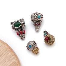 2pcs Three Hole Guru Beads Alloy Inlaid Turquoise Red Stone Buddha Head Charms For DIY Bracelet Handmade Mala Jewelry Making - Multicolor - View 6