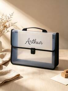 1pc Customized Name Transparent Portable Folder, A4 Size Document Storage Bag With Handle, Office School Paper Document Classification Storage Portable File Organizer - Multicolor - View 2