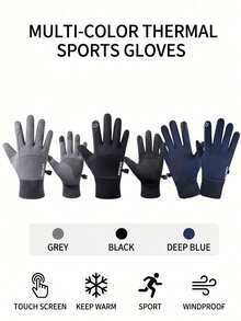 Unisex Winter Warm Windproof Waterproof Touchscreen Sports Gloves (1pc) - Featuring Thickened Fleece Lining, Non-Slip Palm Design And High-Elastic Breathable Fabric, With Sensitive Touchscreen Function And Excellent Warmth. Suitable For Skiing, Cycling, Driving, Hiking, Running, Motorcycle Riding And Daily Commuting, An Essential Protective Gear For Extreme Cold Weather. - Multicolor - View 2