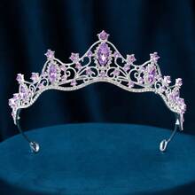 1 pieza Corona de Reina y Tiara de Princesa, Adecuada para Mujeres y Niñas, Diadema de Cristal, Adecuada para Novia Princesa, Para Boda y Fiesta. - 4225 Plata Púrpura - Ver 1