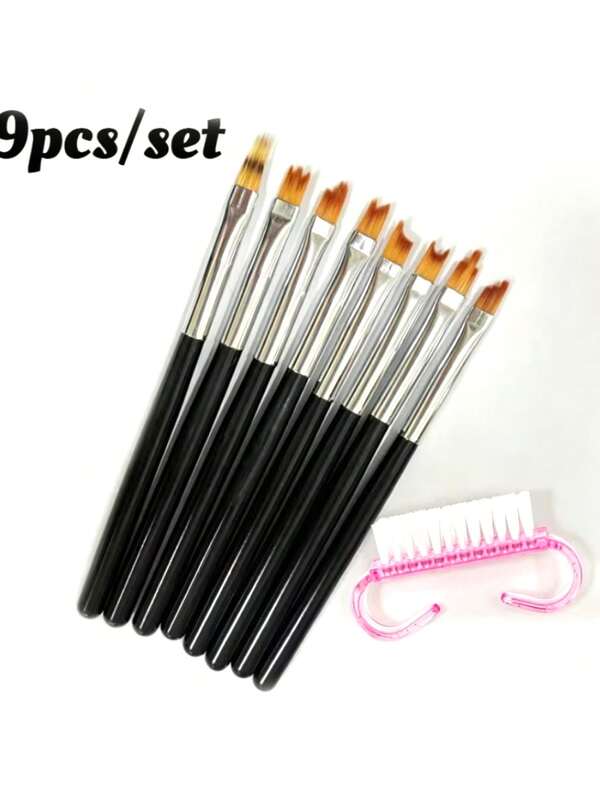 9 Pcs Nail Art Petal Brush Set, Nail Painting Brushes With Cleaning Brush