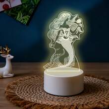 Beautiful Mermaid Pattern Acrylic Night Light, USB Warm Light Powered Desktop Art Decor, Exquisite Line Carving, Dreamy Atmosphere Bedside Lamp, Ocean Fairy Tale Style, Creative Birthday Holiday Gift - Warm white light - View 6