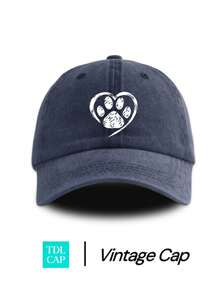 1pc Distressed Dog Paw Print Washed Baseball Cap, Classic Casual Vintage Style, Soft Sweat-Absorbing Band, Adjustable Size, Sun Protection, Versatile Retro Dad Hat - Multicolor - View 2