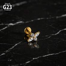 1 Buah Anting-anting CZ Berkilau Bentuk Salib Marquise Bunga Jahat ASTM Titanium Padat Ulir Internal Bertatahkan Gugus Zirkonia Datar untuk Bibir Hidung Tragus Tulang Rawan - 1 tindik bibir titanium - View 18