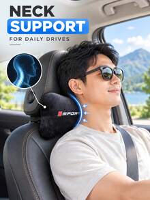 1pc Black Velvet Car Headrest Cushion With Sports Letter Pattern, Suitable For Car Seats, Center Console, Enhancing Interior Comfort For Commuting And Road Trips, Easy To Place Car, SUV And Truck Interior Accessories - Sports - View 1