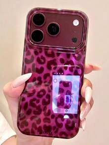 奢華秋季棕色豹紋亮片冰感手機殼，適用於 iPhone 18 Pro Max 18 Pro 17 Pro Max 17 Pro 17 16 Pro Max 16 Pro 16 15 Pro Max 15 Pro 15 14 Pro Max 14 Pro 14 13 Pro Max 13 Pro 13 12 Pro Max 12 Pro 12 11，時尚防震防摔手機殼 - 櫻桃紅豹紋 - 查看 3