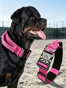 Fashion Tactical Dog Collar With Control Strap And Reinforced Details, Durable Nylon Pet Collar, Comfortable Padding, Adjustable Buckle & Metal Hardware, Suitable For Medium To Large Dogs, Ideal For Daily Wear And Outdoor Adventures - Hot Pink - View 1