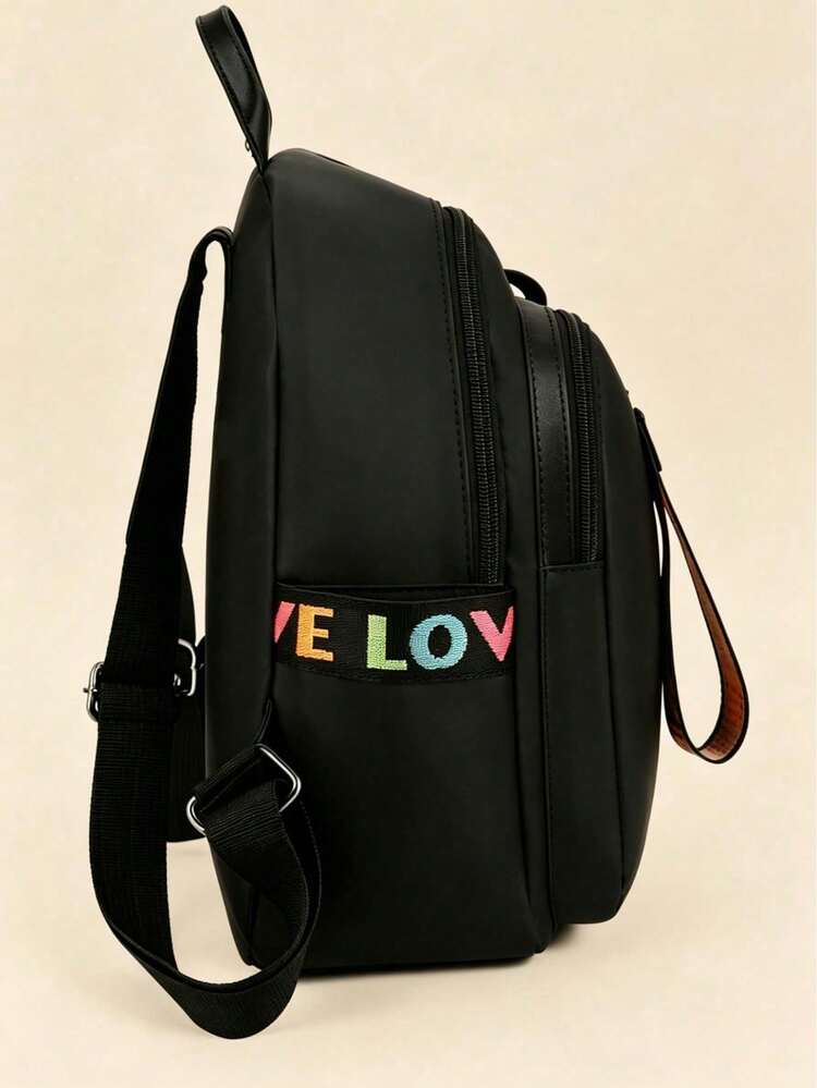 1pc Girls Nylon Backpack, Multifunctional Fashion Style, Colorful Letter Pattern, Casual Large Capacity Lightweight Travel Bag - Multicolor - View 2