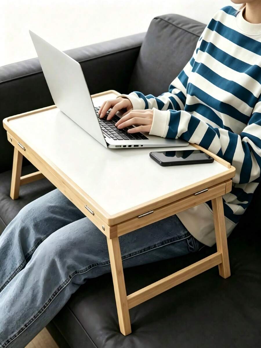 Laptop Bed Desk, Adjustable Tilt Tabletop & Foldable Legs, Portable Lap Workstation, For Working, Reading, Breakfast On Bed, Sofa, Window Sill, Compact Home Table For College Students & Remote Home‑Office Workers - Multicolor - View 1