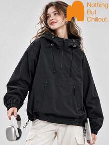 NBCT Women's Urban Casual Minimalist Utility Half-Zip Pullover Functional Jacket, Versatile Lightweight Outdoor Coat For Daily Wear, Camping And Hiking - Black - View 1