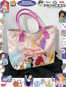 Miniso Tas Tote Kanvas Disney Princess, Motif Bunga Pink dengan Berbagai Putri, Tas Bahu dengan Pegangan, Cocok untuk Penggunaan Sehari-hari - Berwarna merah muda - View 2