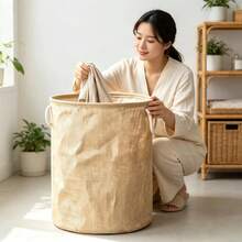 Large Jute Storage Basket With Cotton Rope Handles, Laundry Basket, Home Storage Bin, Bedroom Living Room Clothes & Toys Organizer, Natural Woven Decorative Container, Sturdy Cozy Rustic Style, Holiday Housewarming Gift - View 5