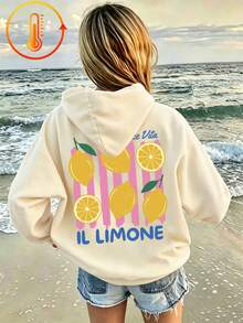 Tween Girl Fun Graphic Print Pullover Sweatshirt, Warm & Comfortable Thermal Lined Pullover Sweatshirt For Autumn/Winter - Apricot - View 1