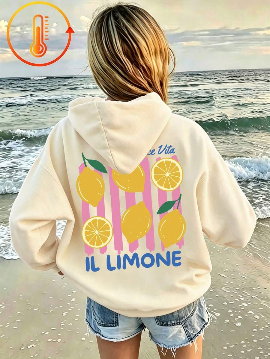 Tween Girl Fun Graphic Print Pullover Sweatshirt, Warm & Comfortable Thermal Lined Pullover Sweatshirt For Autumn/Winter - Apricot - View 1