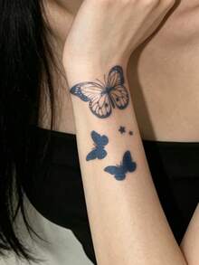 1pc Herbal Juice Semi-Permanent Magic Tattoo Sticker, Star & Butterfly Pattern, Long-Lasting 14 Days, No Fading, Non-Reflective, Temporary Tattoo Sticker For Arm, Shoulder, Neck, Collarbone, Waist, Abdomen, Leg And Body - Blue - View 6