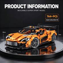 Orange Supercar Building Model, 764+ Pieces Adult Collectible Building Block Set, Aerodynamic Body, Includes Wheels And Chassis, Suitable For Halloween, Christmas, Thanksgiving And Birthday Gifts For Hobby Collectors - Orange - View 7
