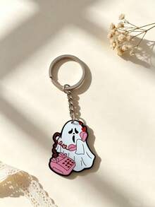 1pc Halloween New Mushroom Head Phone Creative Cartoon Cute White Ghost Funny Acrylic Keychain, Suitable For Couples And Best Friends, Also Great For Parties - Multicolor - View 2